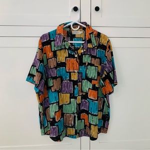 Cathy Che Colorful Square Button Shirt Size Large
